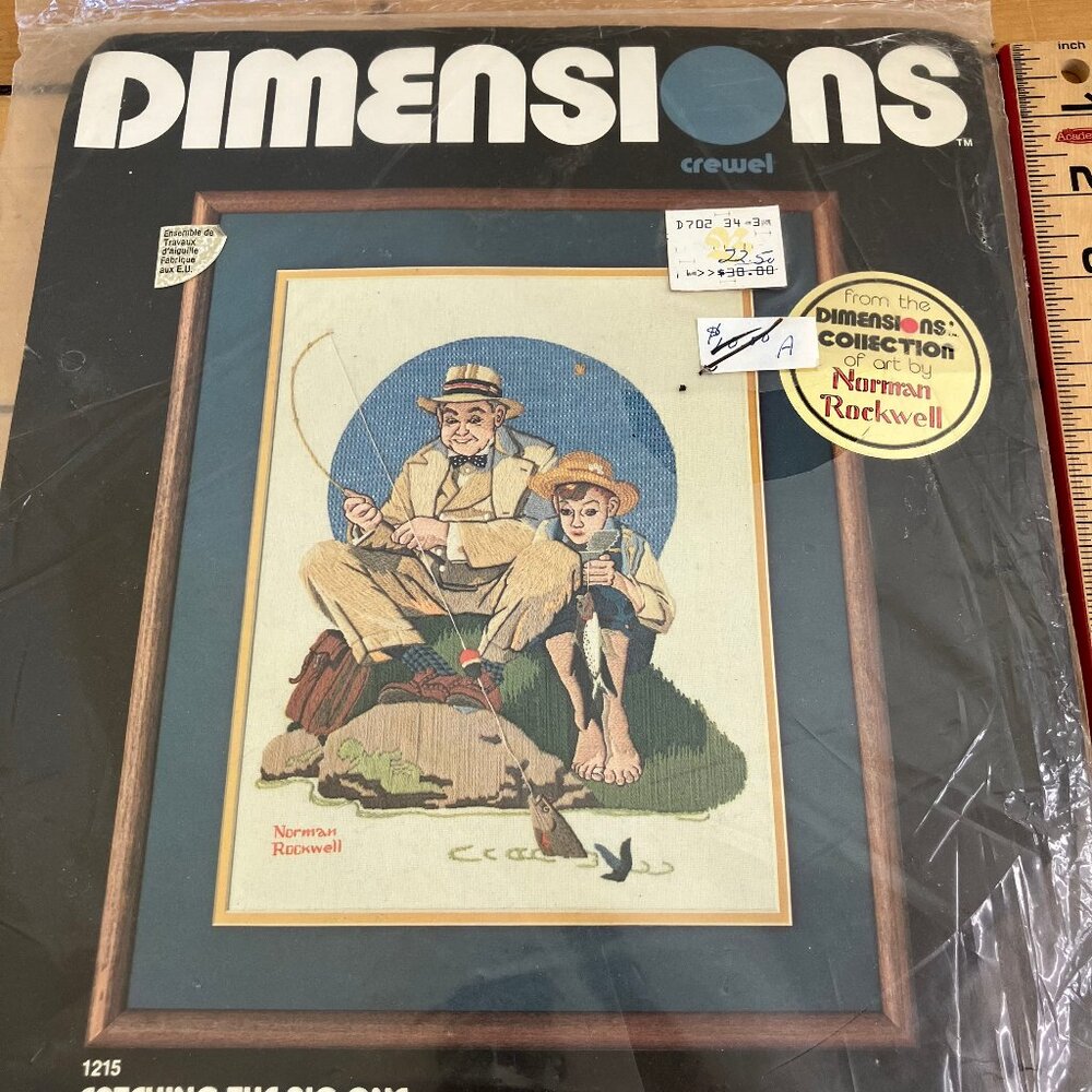 Dimensions Crewel Embroidery Kit #1215 Catching the Big One Norman Rockwell